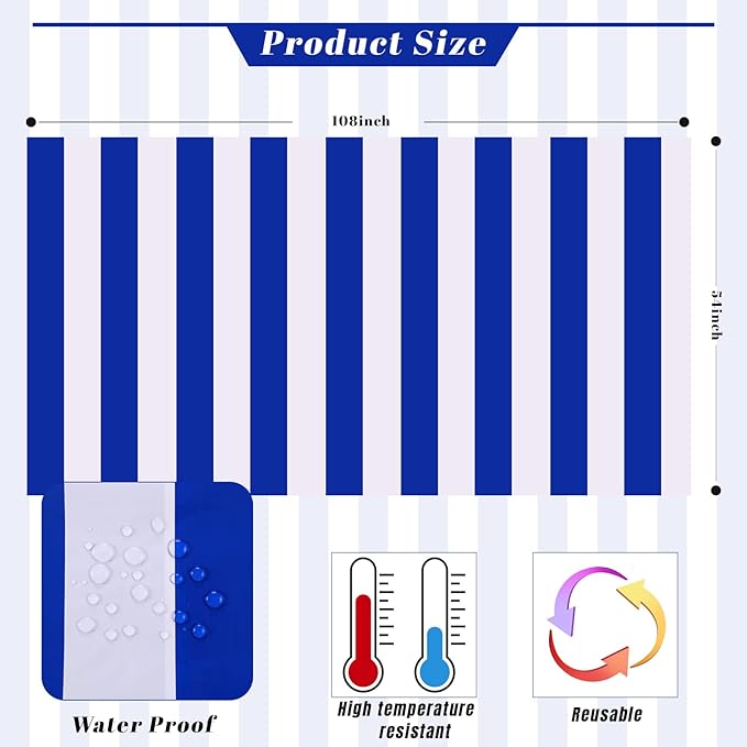 Kesfey 3 Packs Blue and White Horizontal Striped Tablecloth 54 x 108 Inch Blue Nautical Plastic Table Coths Roll Disposable Waterproof Geometric Picnic Party Stripe Tablecover for Camping Dining