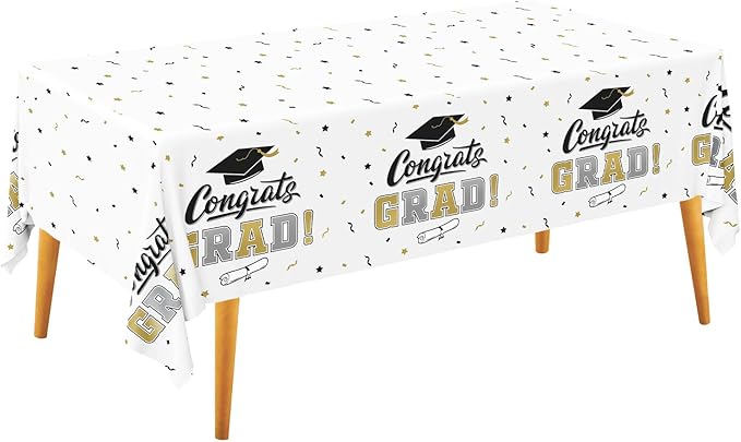 Gatherfun Graduation Decorations, Gongrats Grad Tablecover for Graduation Party Supplies, 3 pcs Class of 2026 Table Cloths, 54"x108" (White and Gold)