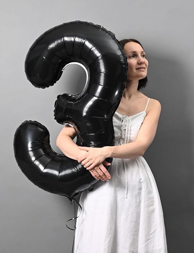 Black Number 3 Balloons – 40 Inch Giant Foil Number Balloon, Black Number Balloon for Men Women Boys Girls Birthday Graduation Anniversary Party Decorations