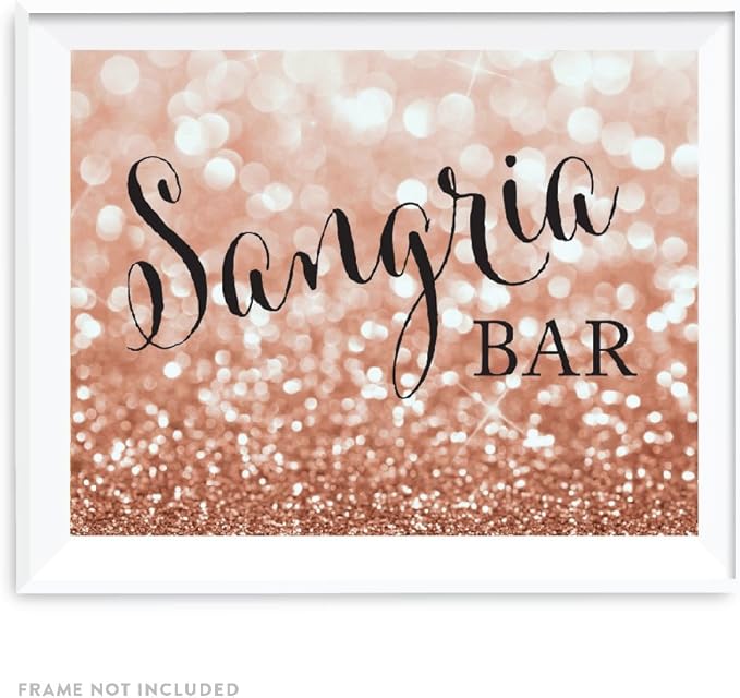 Andaz Press Wedding Party Signs, Glitzy Rose Gold Glitter, 8.5x11-inch, Sangria Bar Sign, 1-Pack, Bokeh Colored Party Supplies