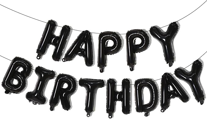 KALOR Black Happy Birthday Balloons Banner, 16 Inch Mylar Foil Letters Balloon Sign for Birthday Party Decorations Photo Booth Backdrop