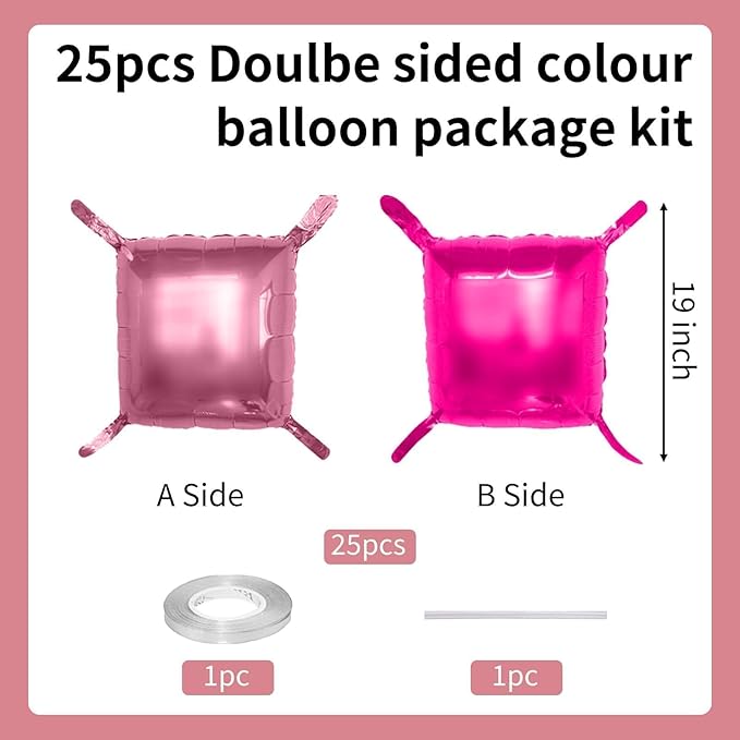 Hot Pink and Rose Double Sided Square Foil Balloons Wall,19 Inches Pink Metallic Foil Balloons Tunnel Arch Kit for Girls Bachelorette,Wedding,Anniversary,Valentine's Day Party Background Decoration