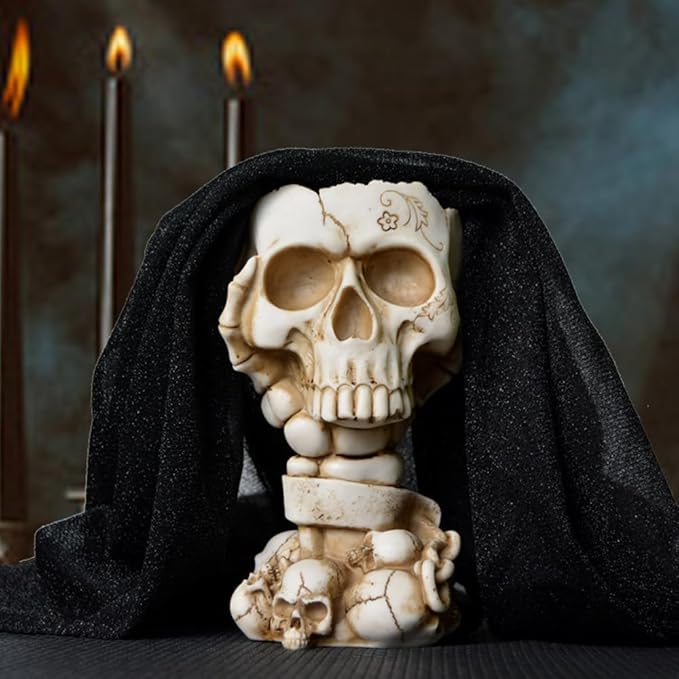 Skull Planter, Goth Flower Pot, Gothic Plant Pots, Succulent Pots with Drainage, Halloween Plant Pot, Tall White Skulls Statue, Funny Desk Home Decor, Cool Figurines Flower Pots Gift for Mother Father