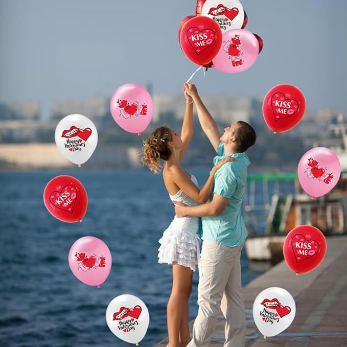 Valentine Balloons Valentine Day Party Decorations Valentines Latex Balloons Red Pink White Balloons for Valentines Day Anniversary Wedding Valentines Decorations Decor Supplies 12Pcs