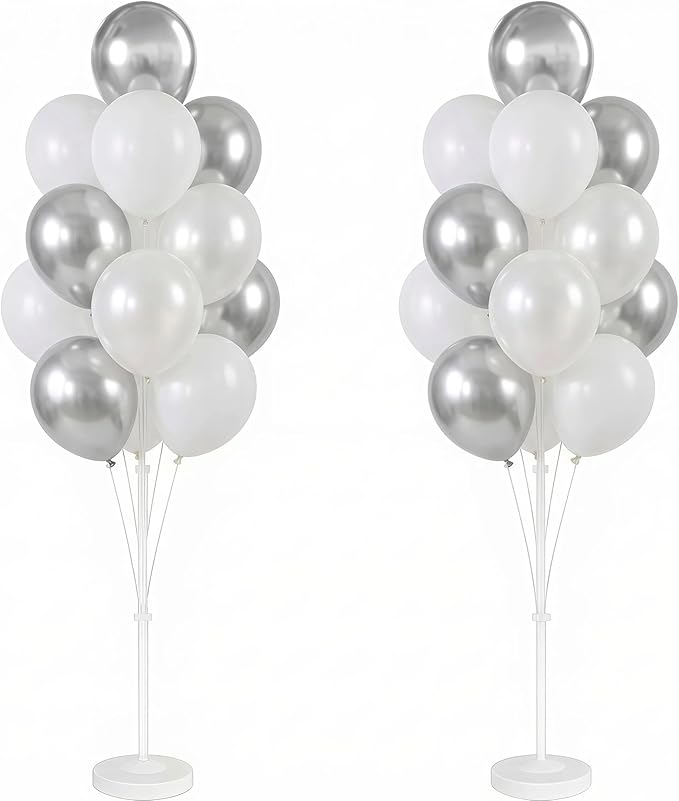 Balloon Column Kit for Floor-Balloon Columns with Stand, Base and Pole,Balloon Tower Backdrop Decoration for Wedding, Baby Shower, Birthday Party, or Bachelorette Parties (Silver White)