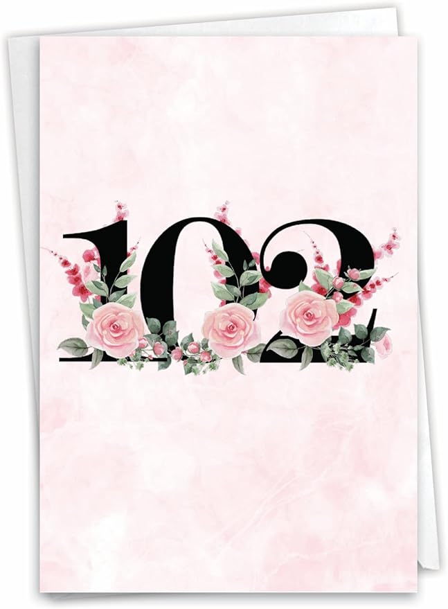 NobleWorks - 102th Milestone Birthday Greeting Card with 5 x 7 Inch Envelope (1 Card) Floral Age 102 C8268MBG