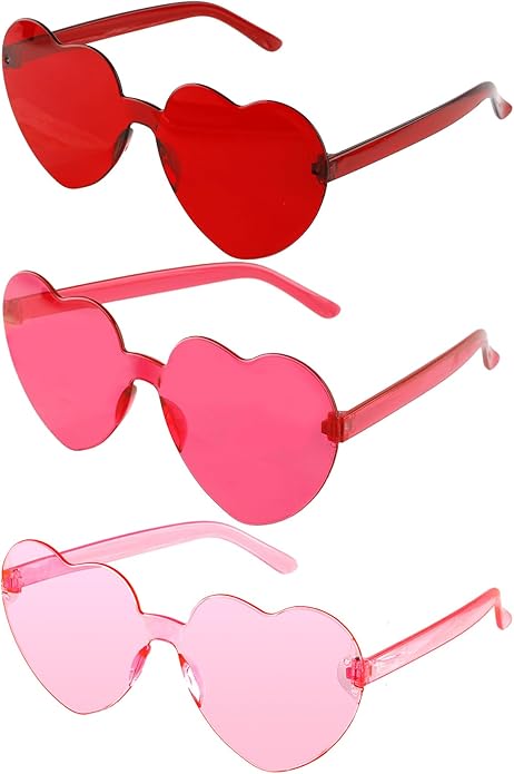 Valentines Day Heart Sunglasses, Heart Shaped Sunglasses, Rimless Sun-glasses, Red Pink Colored Glasses, Heart Glasses, Heart Sunglasses for Women, Party Glasses, Valentines Day Decorations