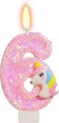 Birthday Candles - Number 6 Candle, 6th Birthday Decorations for Girl, Pink Unicorn Candles for Cake Topper, Cartoon Theme Party Supplies