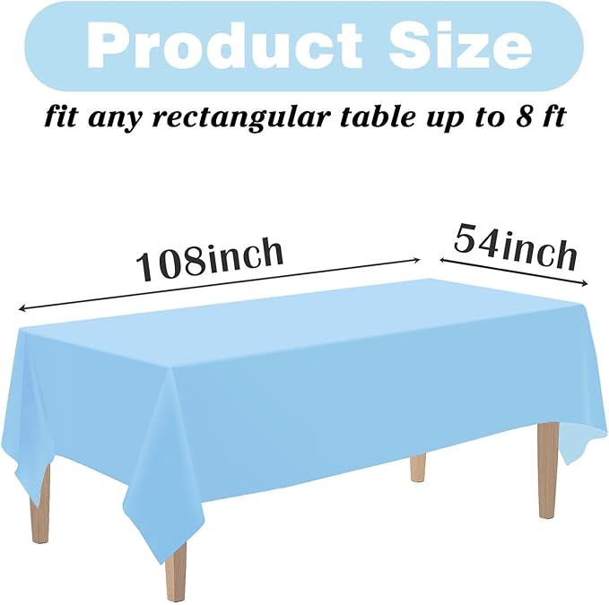 Kopokita 6PCS Light Blue Plastic Tablecloths 54 x 108 Inch, Disposable Table Cloths Rectangle Party Table Covers
