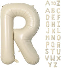 Biapian 40 Inch Letter R Balloons, Giant Cream R Foil Balloon, Big Single Alphabet A-Z Balloons, Beige Large Aluminum R Balloons Helium for Birthday, Baby Shower, Wedding, Anniversary Party Decoration