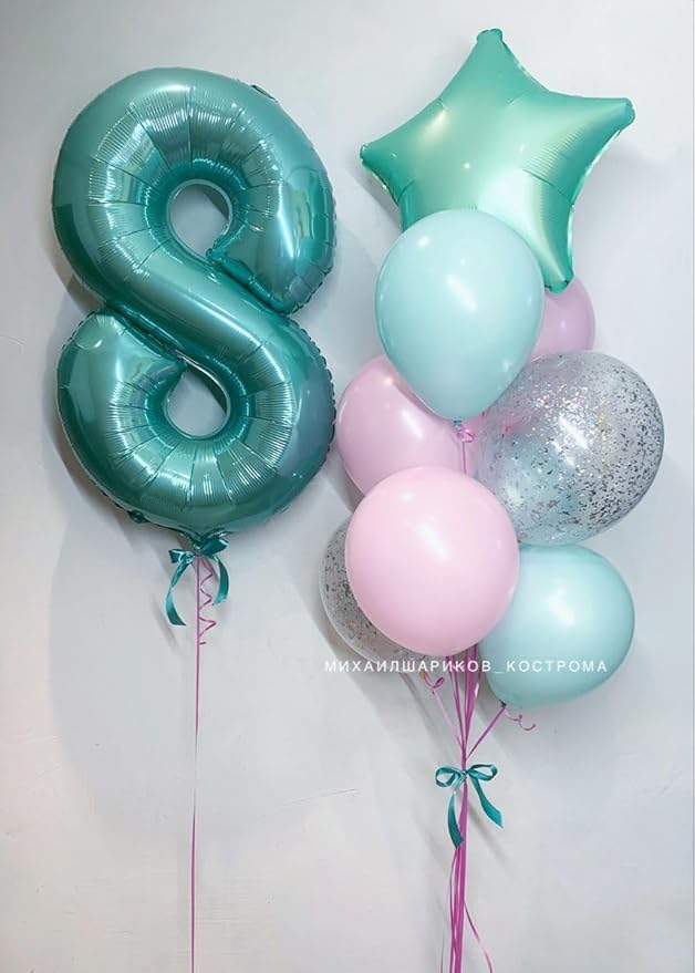 Balloon 8 Numbers, 40 Inch Blue-Green Fiol Large Ballon for Women And Men, Balloons Decoration for Happy 8 18 28 80 Birthday, Wedding Anniversary, New Year, Halloween Party Decoration