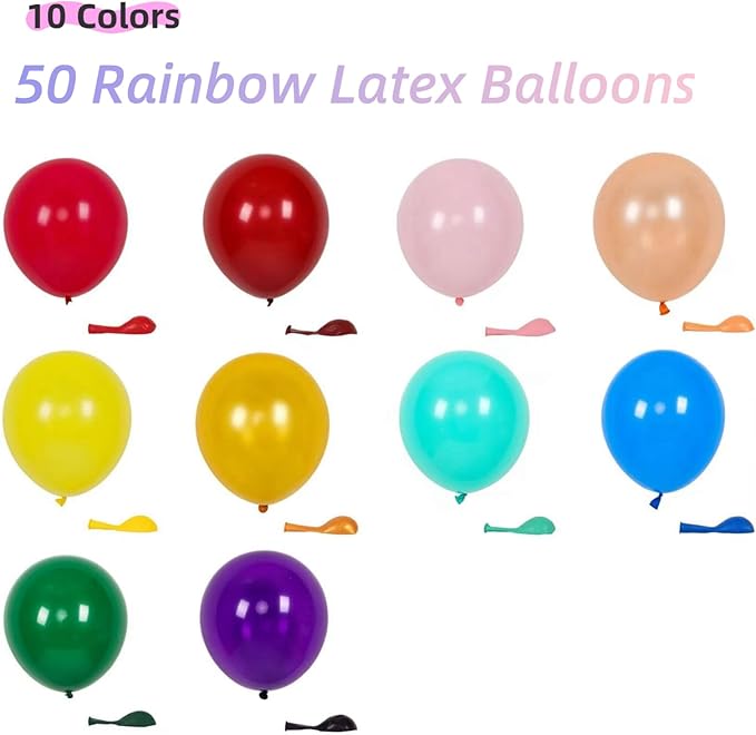 50 Pcs 12 Inch Assorted Color Balloons, Rainbow Mixed Latex Balloons for Party Decorations, Thick Bright Colorful Balloons for Kids Birthday, Carnival, Baby Shower, Wedding, Graduation
