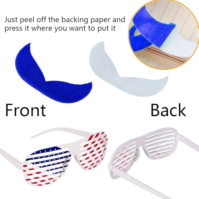 CAMIRUS 4th of July Party Favors, 126 Pcs Patriotic Accessories USA Flags Sunglasses Necklaces Glow Sticks Musical Blow Outs Mustaches Brooches Stickers for Independence Day, Memorial Day, Labor Day