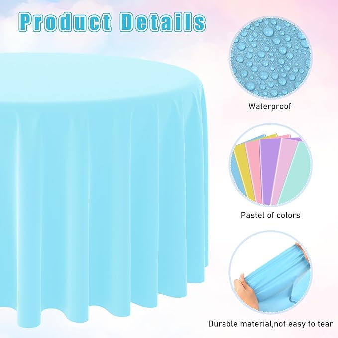 24Pack Round Pastel Color Tablecloths,Plastic Pastel Rainbow Tablecloth Disposable Round Table Covers for Baby Shower, Wedding,Girls Birthday Party and Ice Cream Party Decoration,6Color, 84 Inch