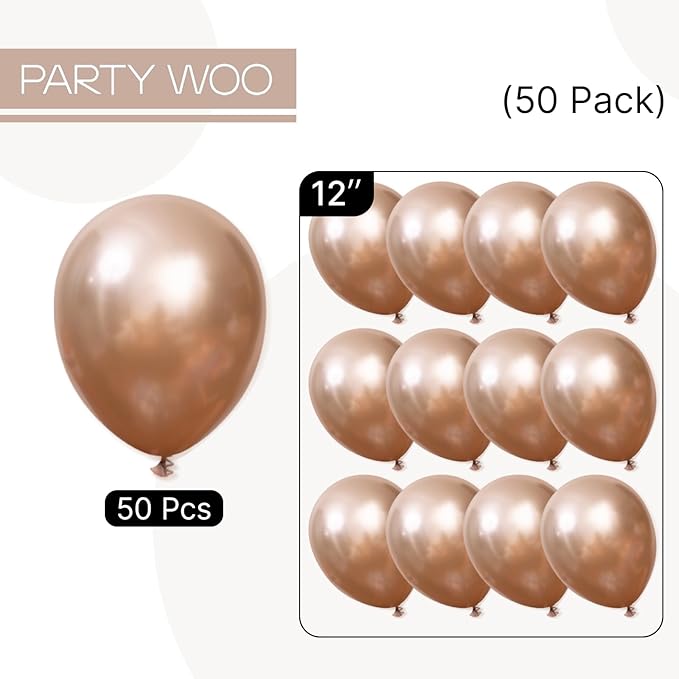 PartyWoo Metallic Rose Gold Balloons 50pcs 12 Inch Chrome Champagne Gold Latex Balloons for Wedding Baby Shower Birthday Anniversary Bachelorette Bridgerton Floral Party Decorations Rose Gold-G112