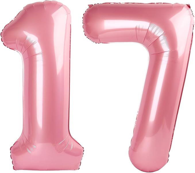 17 Number Balloons 40 Inch, Pastel Pink 17th Birthday Decoration for 1 7 17 71 Men & Women, Foil Big Number Balloon for Wedding Store Anniversary Promotion Party Decorations
