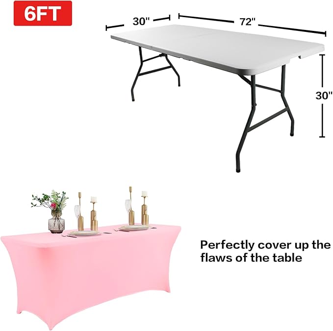 IVAPUPU 2 Pack 6FT Table Cloth for Rectangular Fitted Events Stretch Pink Table Covers Washable Spandex Spring Easter Tablecloth Protector for Party, Wedding, Cocktail, Banquet, Festival