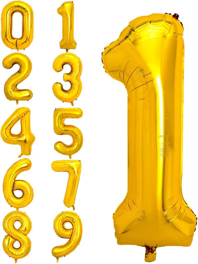 40 Inch Gold Large Number 1 Balloon for 1st Birthday Decoration, Giant Jumbo Self Inflating Foil Number Balloons 0-9 for Boys Girls 1 Helium Balloons for Women Men Party Anniversary Supplies