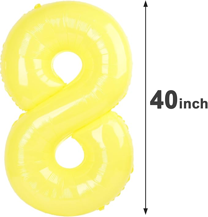 Yellow Foil Number 8 Balloon 40 Inch, Helium Mylar Eight Number 8 18 28 38 48 58 80 88 Birthday Balloons, 8th Yellow Women Men Wedding Anniversary, Graduations Party Supplies
