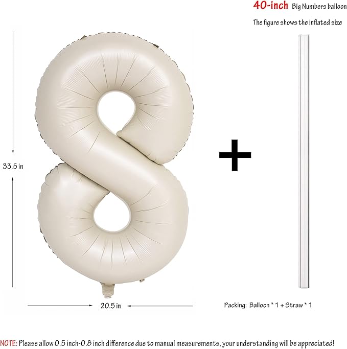 40 In Cream white Number Balloons Helium Foil Mylar Balloon Birthday Party banquet Decoration Digital 8