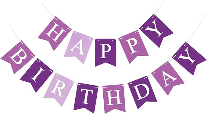 Purple Happy Birthday Banner Sign Happy Birthday Bunting Banner Garland for Kids Girl Woman Birthday Tea Party Decorations Bunting Flag Birthday Party Supplies