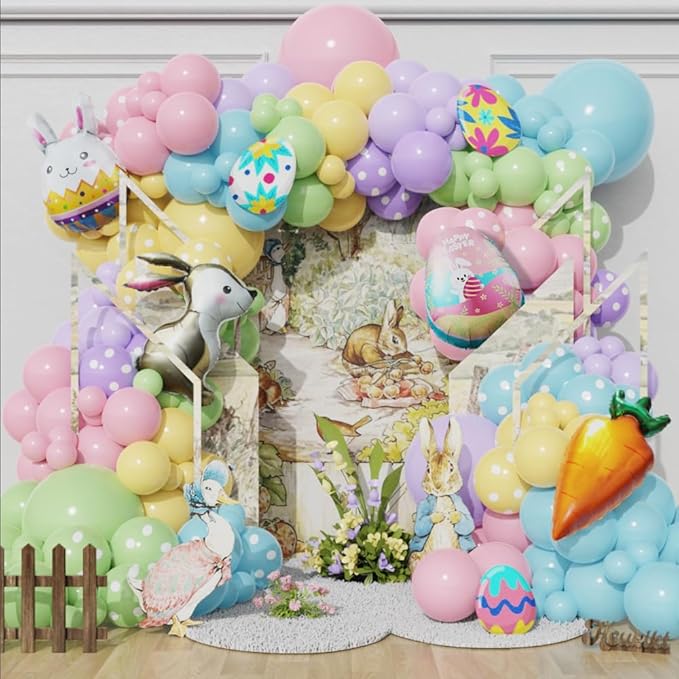 157Pcs Easter Balloon Garland Arch Kit, Assorted Macaron Color Pastel Polka Dot Balloons Rabbit Egg Carrot Foil Balloon for Easter Birthday Baby Shower Bunny Party Decoration Supplies
