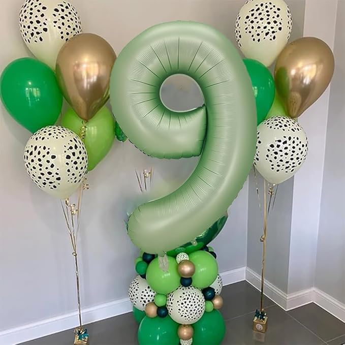 Number 9 Balloon, Large number balloons 40 inch, 9th Birthday Party Decorations 9 Year Old Birthday Sign Decor, Sage Green