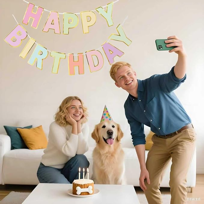 Happy Birthday Banner Macaron Birthday Rainbow Signs Banners, Birthday&Colorful Party Decorations for Girls, Boys, Women, Adults, Pets, Photo Backdrop & Wall Decor for All Celebrations