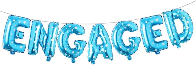 16 inch multicolored Engaged AF Balloon Letters Banner Engagement Party Decorations Supplies (ENGAGED Blue Star)