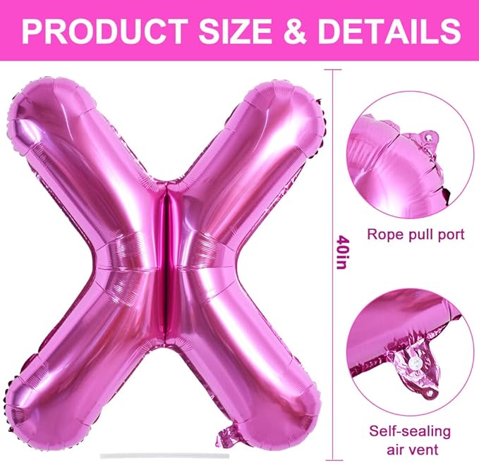 TONIFUL 40 Inch Large Rose Red Letter X Balloon - Giant Hot Pink Alphabet Foil Mylar for Birthday Party Anniversary Supplies Decorations