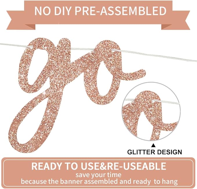 BEISHIDA Rose Gold Go Shawty It's Your Birthday Banner - NO DIY - Hip Hop Theme Glitter Happy Birthday Banner - Pre-Strung - Rose Gold Rap Theme Happy Birthday Sign for Man Women birthday Party Supply