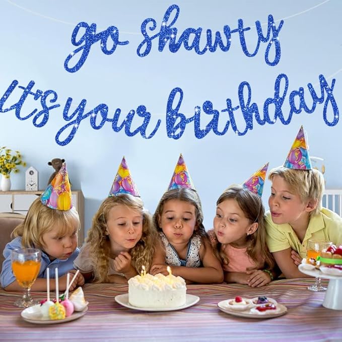 BEISHIDA Go Shawty It's Your Birthday Banner NO DIY Hip Hop Theme Happy Birthday Banner Pre-Strung Rap Theme Happy Birthday Sign for Man Women birthday Party Supply Glitter Blue