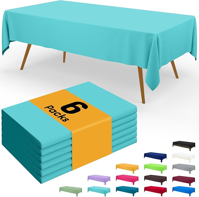 Smiry Disposable Table Cloth - 6 Pack, 54 x 78 Inch Waterproof Rectangle Tablecloths for Parties, Decorative Plastic Table Cover, Leakproof & Sturdy, Teal