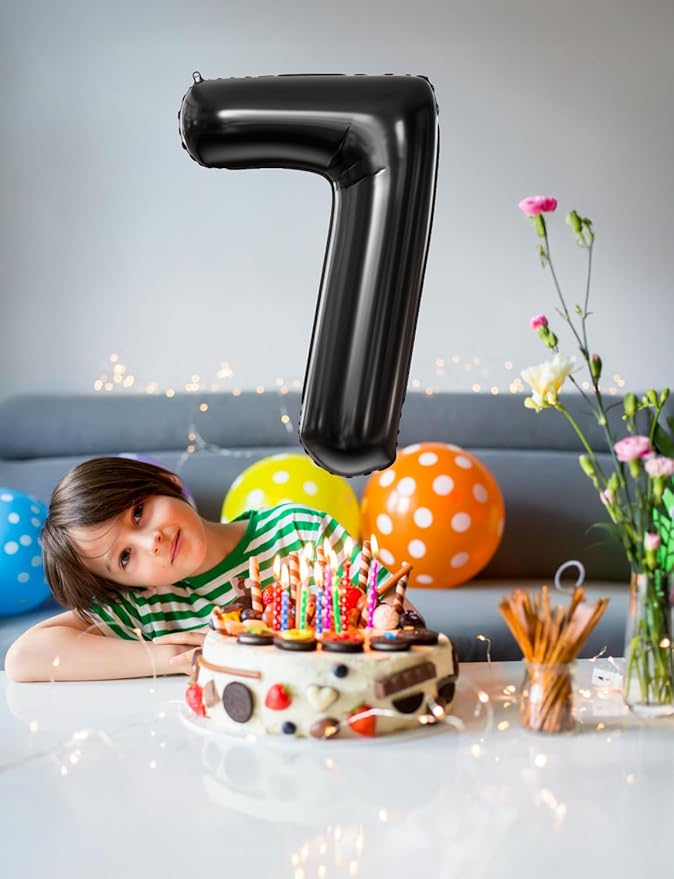 Black Number 7 Balloons – 40 Inch Giant Foil Number Balloon, Black Number Balloon for Men Women Boys Girls Birthday Graduation Anniversary Party Decorations