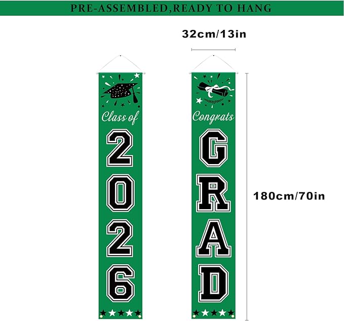 DAZONGE Green Graduation Decorations 2026 - Class of 2026 Porch Banner for Party Supplies - 2026 Graduation Party Decorations for Any Schools or Grades