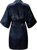 EPLAZA Women's One Size Silver Rhinestones Bride Bridesmaid Short Satin Robes for Wedding Party Getting Ready