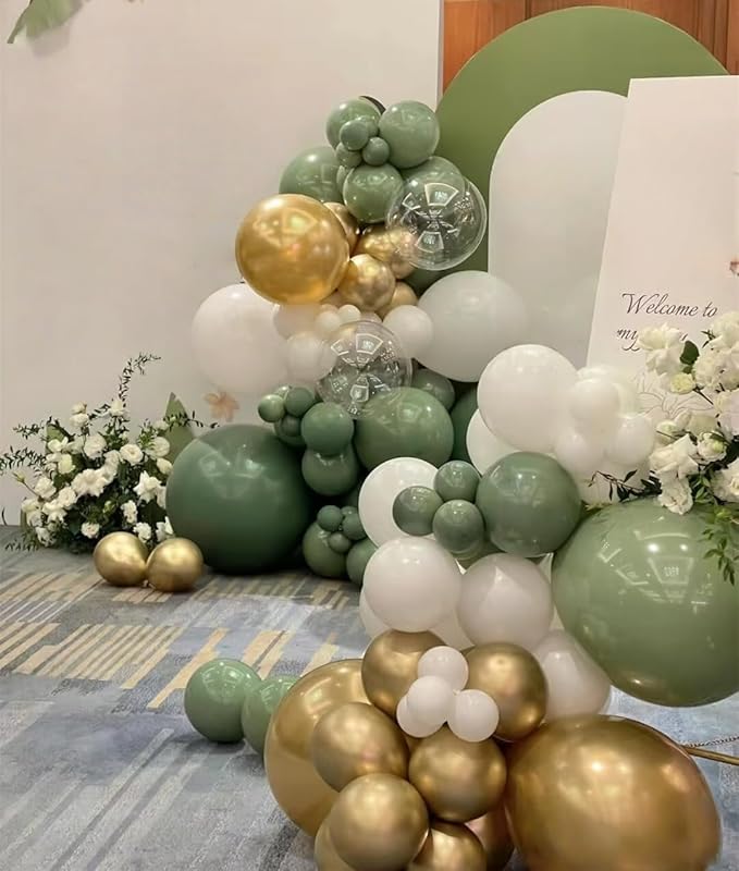 300 Pcs Sage Green White Gold 12 Inch Bulk Latex Balloons, for Birthday Baby Shower Gender Reveal Wedding Party Decoration
