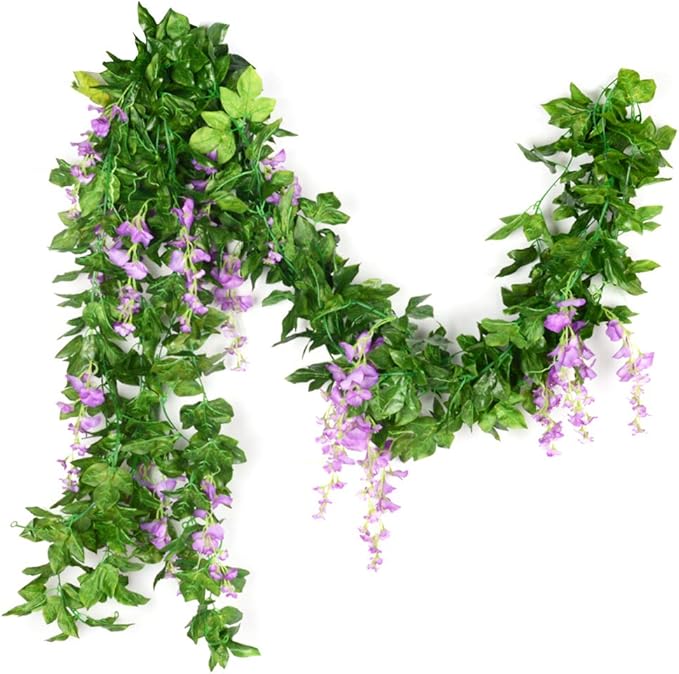 5pack Wisteria Garland Artificial Flower Garland Fake Wisteria Vines for Wedding Floral Decor-Total 36 Ft (Light Purple)