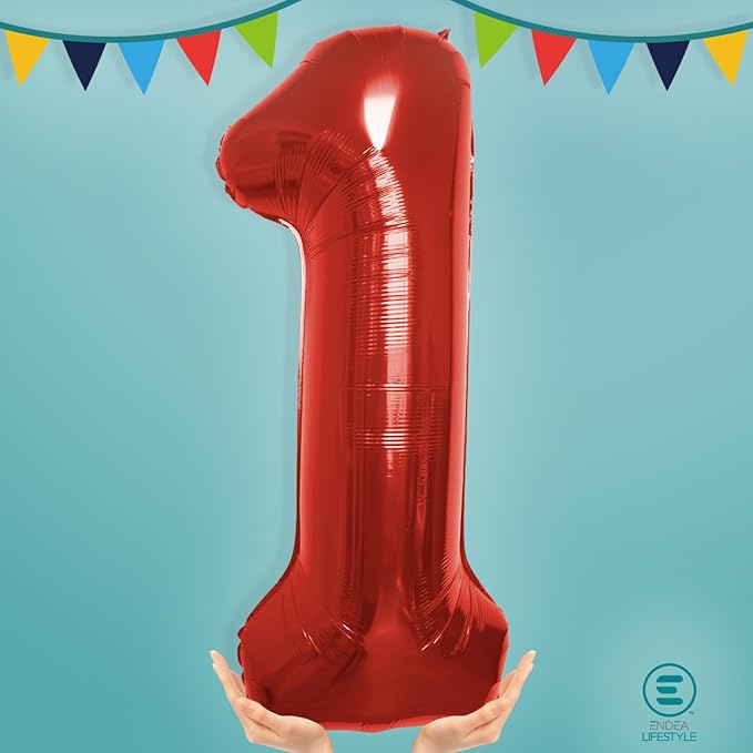 40 Inch Large Red Number Celebration and Decoration Balloon for Birthday Parties, Graduations, Anniversaries, Weddings, Photo Shoots, Special Events - Helium Foil Mylar (Red Number 1)