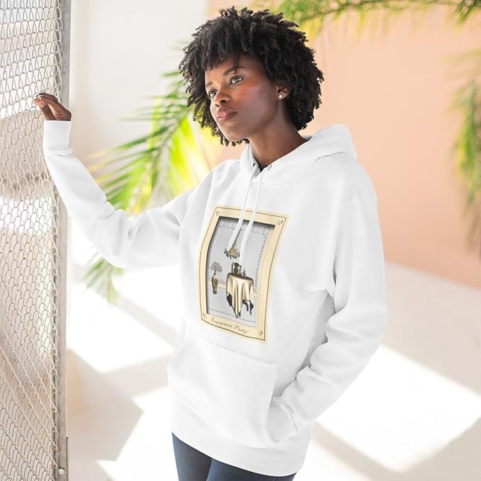3dRose Engagement Party Room with Table and Chair Pale Yellow and Gold Three-Panel Fleece Hoodie White/L