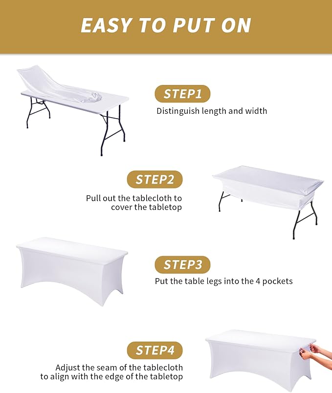 Fixwal 3 Pack White Table Cloths Rectangle 8FT, Tablecloths Rectangular Stretch Spandex Fitted Table Covers 8ft for Parties, Trade Shows, Banquet, Weddings, Buffet, Graduation