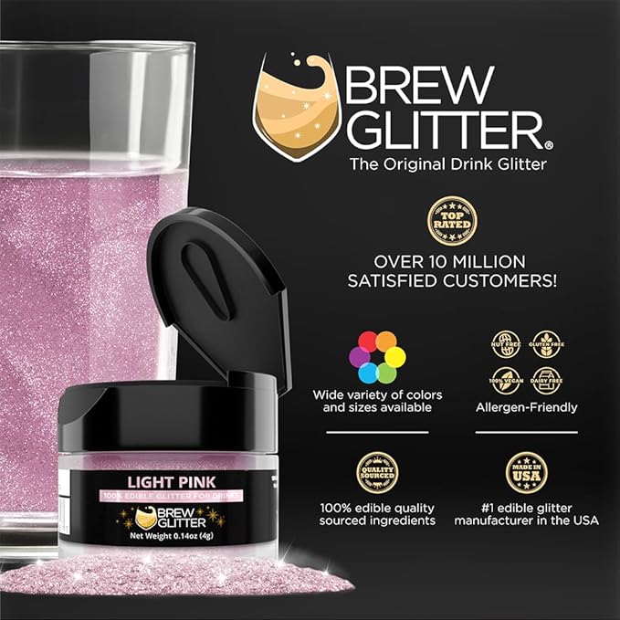 Brew Glitter Edible Glitter for Drinks, Cocktails, Beer, Garnish & Beverages (Light Pink, 4 Grams)