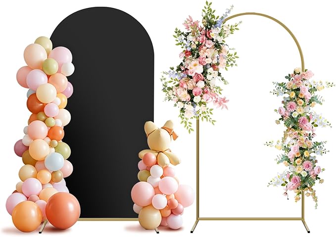Arch Backdrop Stand and Cover Set, Metal Balloon Arch Backdrop 7.2ft, Gold Arched Stand Frame for Wedding, Parties,Birthday, Backdrop Decorations (Black,7.2ft)
