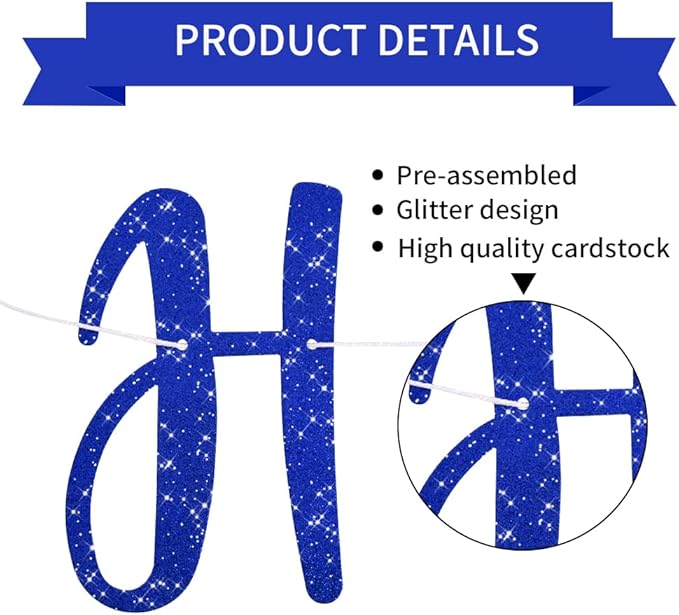 BEISHIDA Blue Glitter Happy Retirement Banner - Pre-Strung Banner Decoration for Women & Man, Party Supplies
