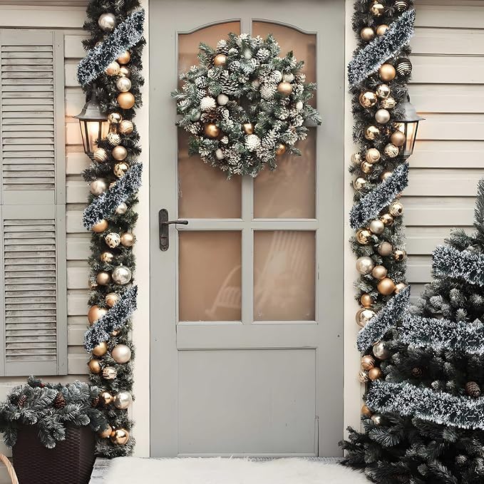 33FT Christmas Tinsel Garland Green Metallic Hanging Twisted Garland Greenery Garlands for Christmas Tree Fireplace Mantle Xmas Party Home Decoration