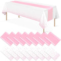 16Pack Disposable Plastic Tablecloths and Satin Table Runner Set White and Pink Dot Table Cloth Gold for Graduation Wedding Engagement Birthday Baby Shower Anniversary Holiday Party Decorations
