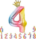 TONIFUL 40 Inch Rainbow Gradient Number 4 Balloon with Detachable Crown Foil Mylar Big Digital Four Colorful Balloon for Birthday Party,Wedding,Bridal Shower,Engagement Photo Shoot, Anniversary Decor