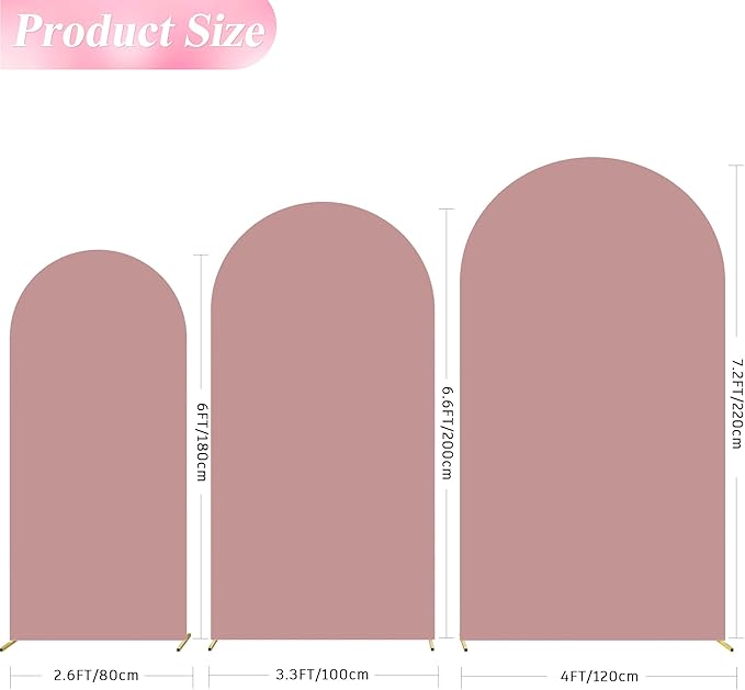 Wokceer Wedding Arch Cover (7.2FT, 6.6FT, 6FT) Set of 3 Spandex Fitted Wedding Arch Stand Covers for Round Top Chiara Arch Backdrop Stands Cover for Birthday Party Banquet Decor Light Dusty Rose
