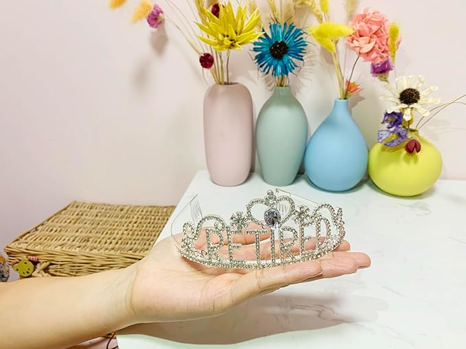 JETKONG Retirement Party Decorations Retired Tiara/Crown, Retired Sash for Women Retirement Gifts, Retirement Party Supplies, Gifts, Favors (Silver)