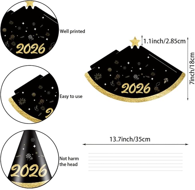 BALONAR 42 Pcs New Years Eve Party Supplies 2026 with Happy New Year Headband Tiara, New Year Glasses Metallic Fringed Noise Makers for New Years Party Favors for Adults